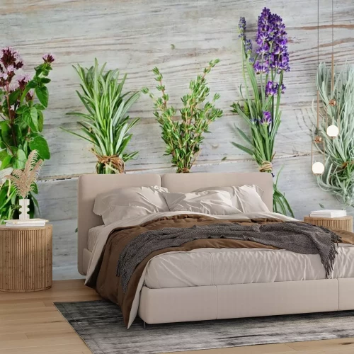 Sticker Lavendel auf einem Holz mit Kräutern