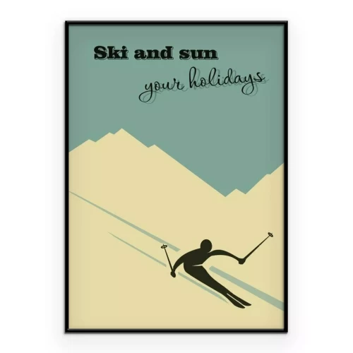 Poster Ein Skifahrer auf einer Piste, dargestellt im Stil eines Retro-Posters