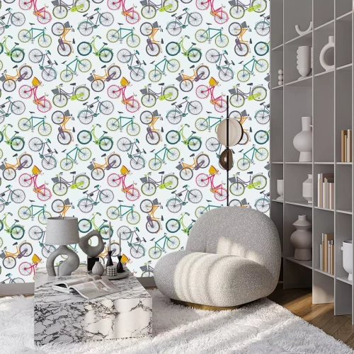 Tapete Hand gezeichnet Vektor nahtlose Muster mit Stadt Fahrräder