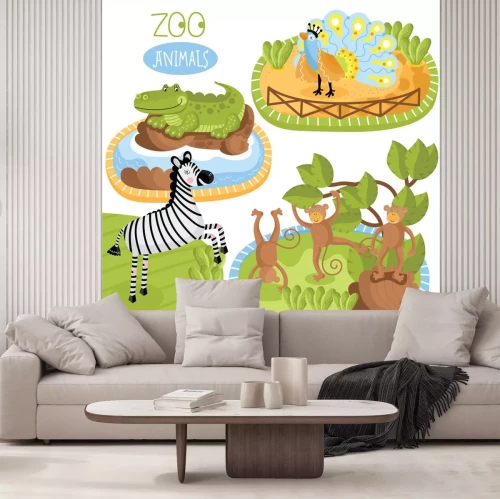 Sticker Illustration mit einem Zebra in einem Zoo