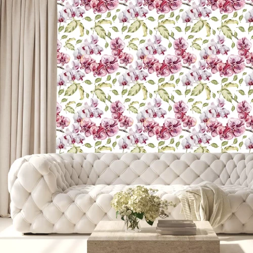 Tapete Nahtlose Muster mit Orchideenblüten und Blätter.