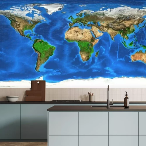 Fototapete Eine realistische Weltkarte mit Ozeanen