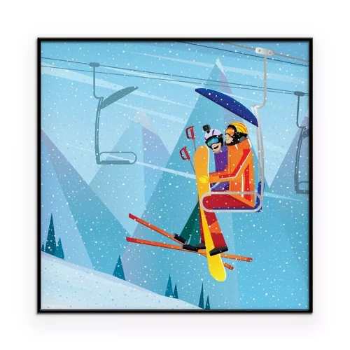 Poster Grafik eines Paares in einem Skilift