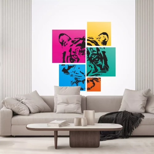 Sticker Tiger Kopf mit bunten Quadraten