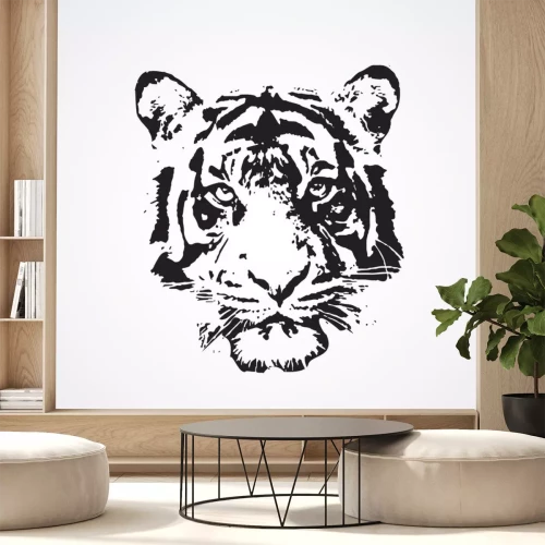 Sticker Tiger Kopfporträt schwarz-weiß