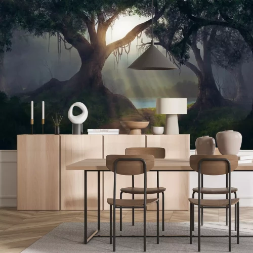 Sticker Sonnenstrahlen im Wald