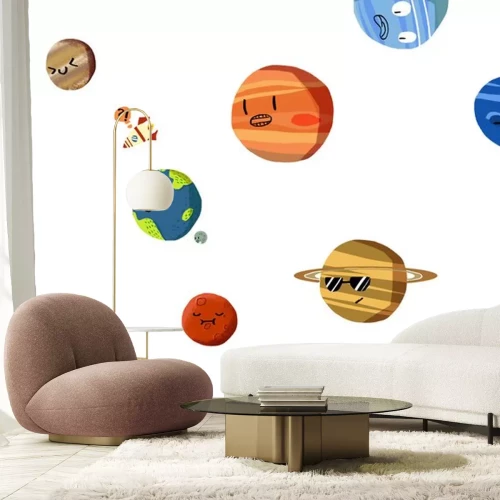 Sticker Planeten Solarsystem und fliegende Rakete