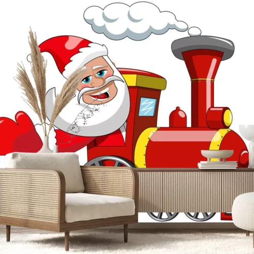 Sticker Cartoon Santa Claus fahren Dampflokomotive isoliert