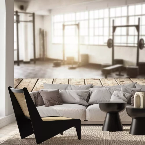 Fototapete Fitnessstudio im Vintage-Stil mit Gewichten