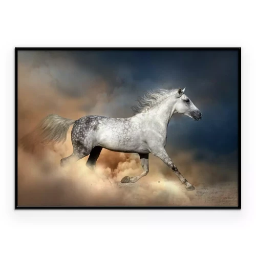 Poster Ein farbenfrohes Pferd vor einem künstlerischen Hintergrund