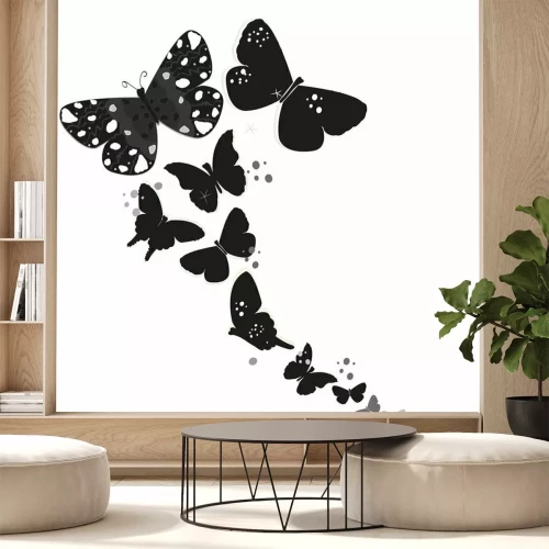 Sticker Schwarz Schmetterling Design und abstrakte dekorative Blumen Vektor Hintergrund