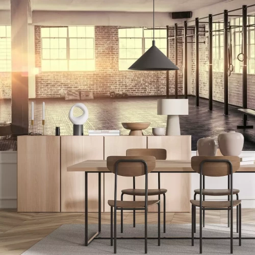 Fototapete Eine Turnhalle mit Backsteinmauern