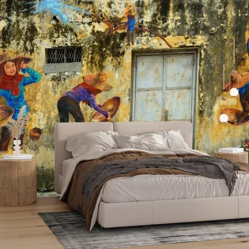 Fototapete Ein Wandgemälde an einem alten Gebäude in Malaysia