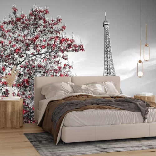 Fototapete Eifelturm und blühender Baum