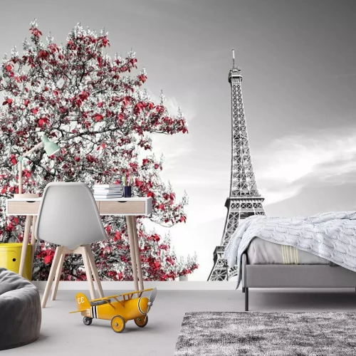 Fototapete Eifelturm und blühender Baum