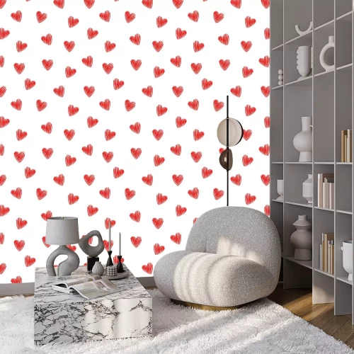 Tapete Mit Buntstift gemalte Herzen