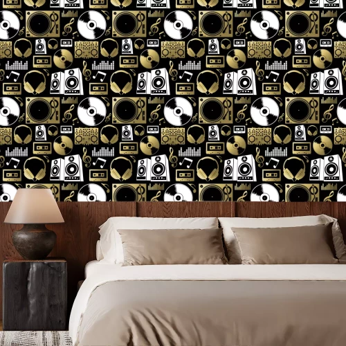 Tapete Musik nahtlose Muster-Symbol Dj-Rock-Party-Club-Set