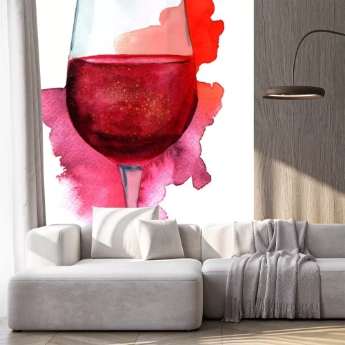 Sticker Ein Glas Rotwein mit Aquarellfarben gemalt