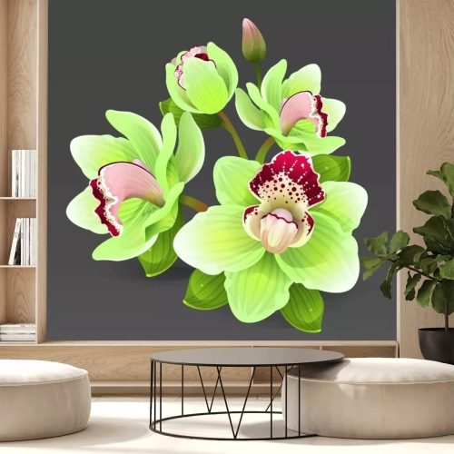 Sticker Illustration mit einer seladongrünen Orchidee