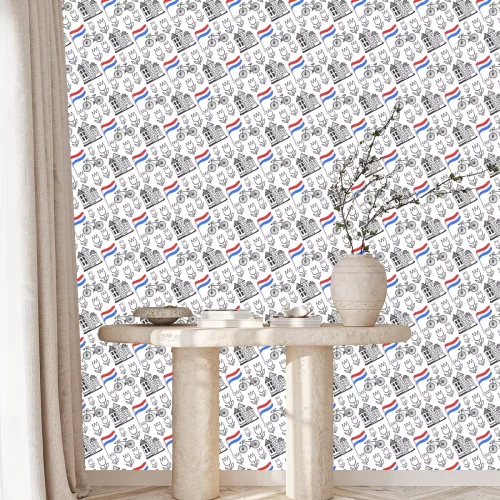 Tapete Hand gezeichnet nahtlose Muster mit Holland-Stadt-Elemente. Niederlande Hintergrund für Design. Vektor-Reisen