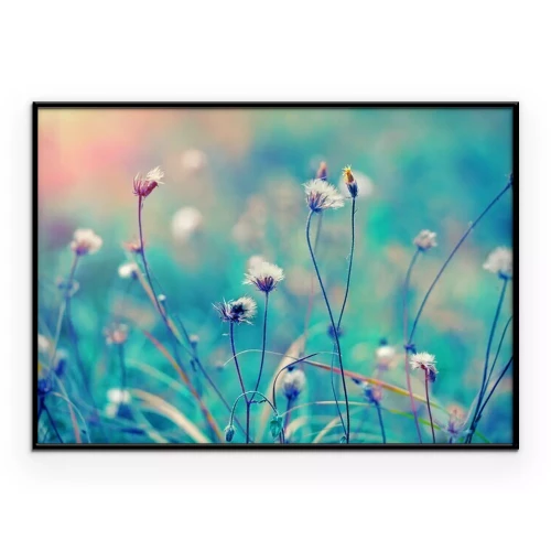 Poster Feldstängel und Gräser auf türkisfarbenem Hintergrund