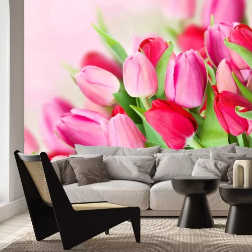 Sticker Großer Blumenstrauß aus rosa Tulpen