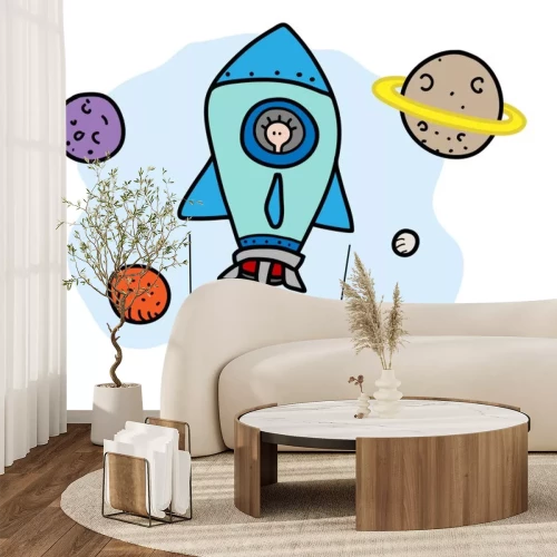 Sticker Planeten Sonnensystem und fliegende Rakete