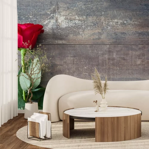 Sticker Rote Rose auf alten Brettern