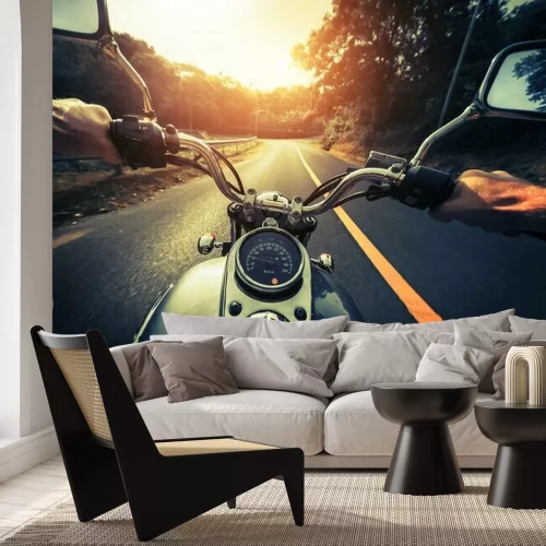 Fototapete Motorrad auf der leeren Asphaltstraße