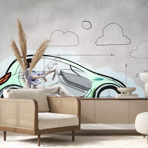 Sticker Frau im gezogenen Auto