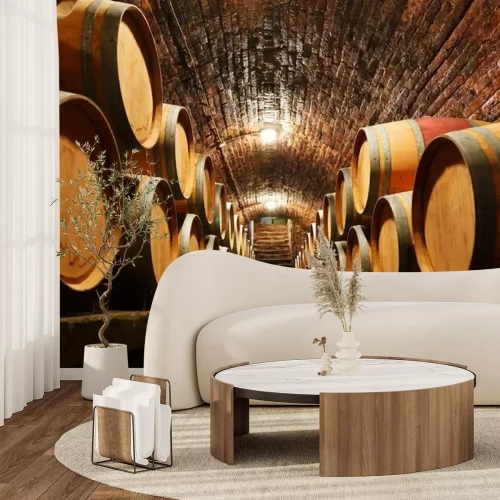 Fototapete Eichenfässer in einem gemauerten Keller