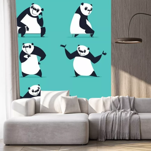 Sticker Set von Panda in verschiedenen Posen. Sitzen, Träumen, Denken, Zeigen, Liegen, Einladen, Drehen. Jeder Panda ist in einer separaten Schicht.