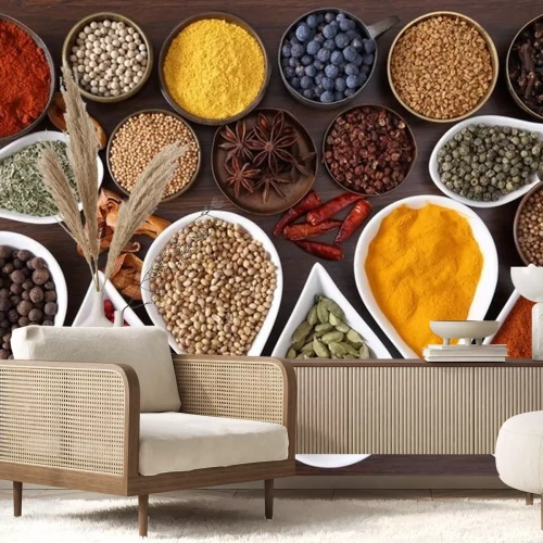 Sticker Bunte Zusammensetzung von Gewürzen in Geschirr