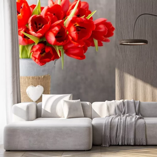 Sticker Roter Tulpenstrauß in einem Eimer