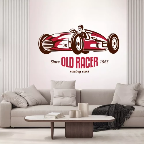 Sticker Retro-Rennwagen, Vintage-Vektor-Symbol, Emblem, Label-Vorlage