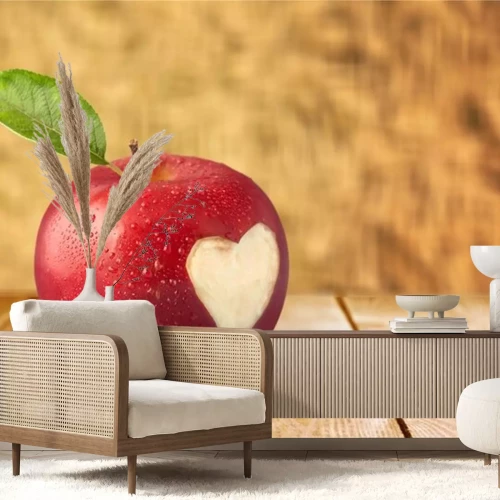 Sticker Roter Apfel auf einem Tisch aus Brettern