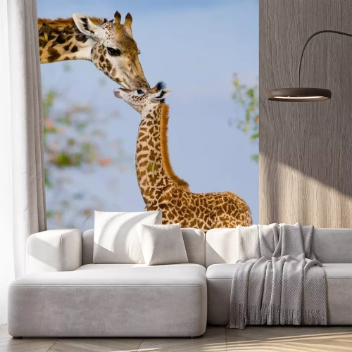 Sticker Giraffe mit Mutter in der Savanne