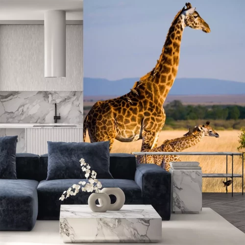 Sticker Baby Giraffe mit Mama und Vögeln