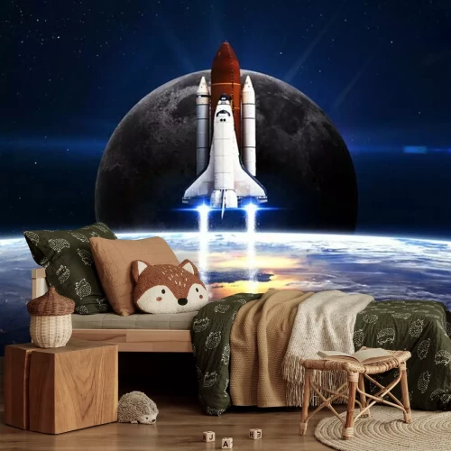 Fototapete Raumschiff mit dem Planeten Erde im Hintergrund