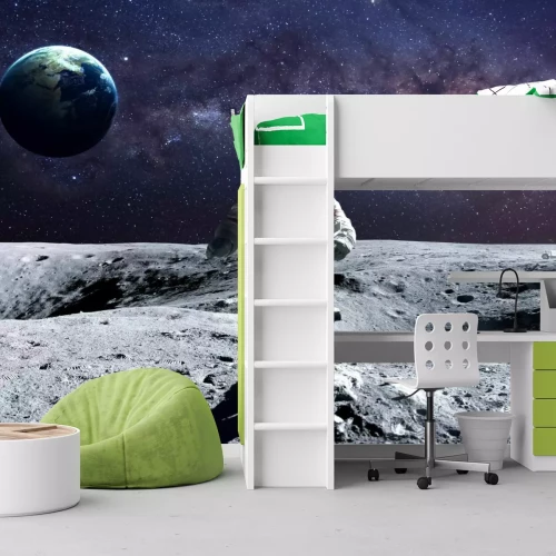 Fototapete Kosmonaut auf dem Mond vor der Erde