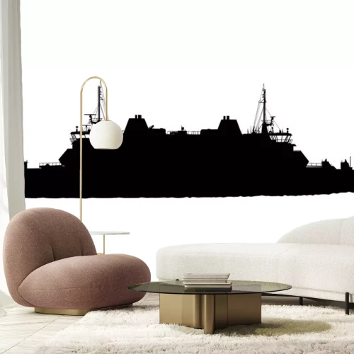 Sticker Silhouette der großen Schiff auf weißem Hintergrund