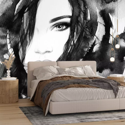 Sticker Schöne Frau Gesicht. Abstrakte Art und Weise Aquarellabbildung