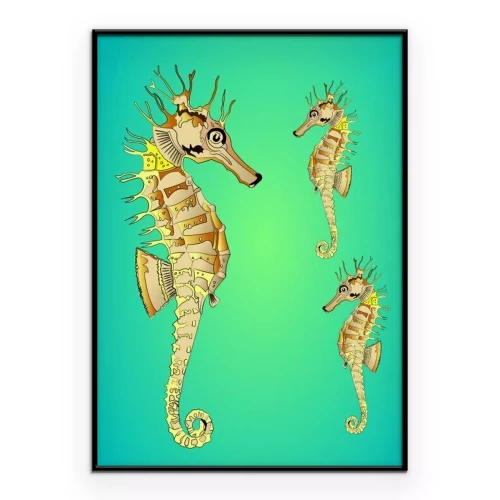 Poster Illustration von Seepferdchen im Ozean