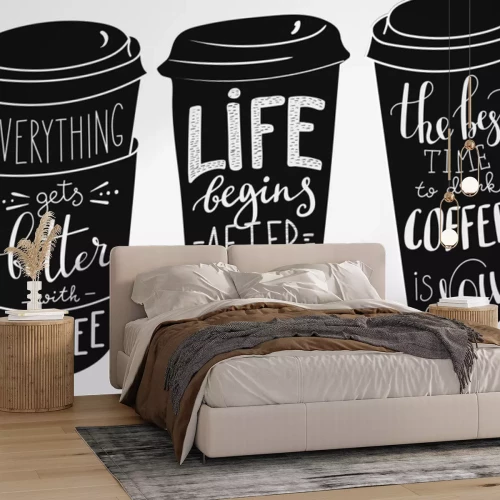 Sticker Kaffee zum Mitnehmen drei schwarze Becher