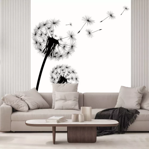 Sticker Pusteblume im Wind schwarz-weiße Grafik