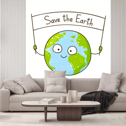 Sticker Planet Erde mit einem Transparent mit Aufschrift