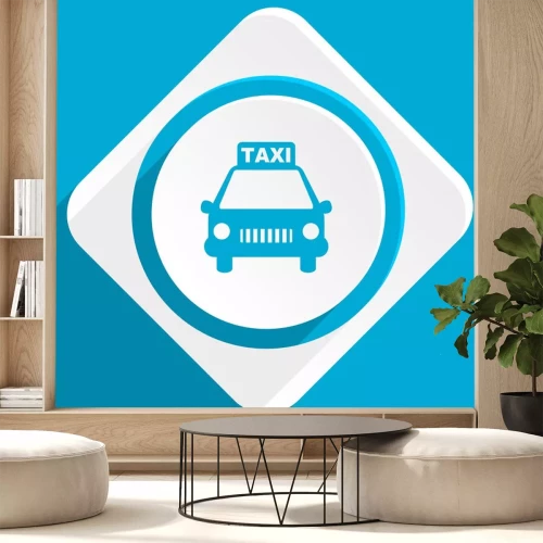 Sticker Taxi blauen flachen Design modernen Symbol für Web-und mobile app
