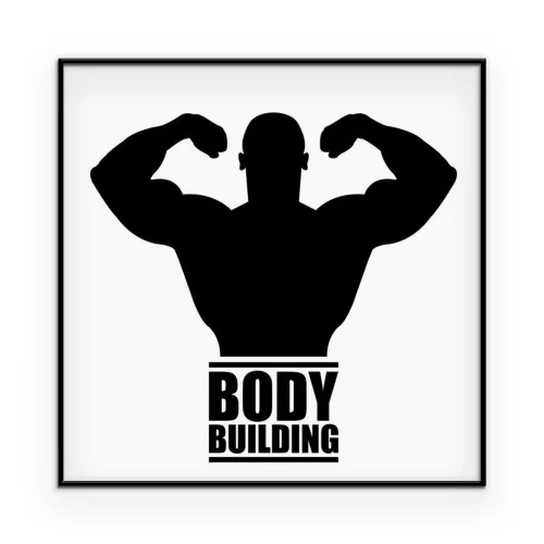 Poster Eine Grafik mit der Silhouette eines Bodybuilders und dem Slogan Bodybuilding