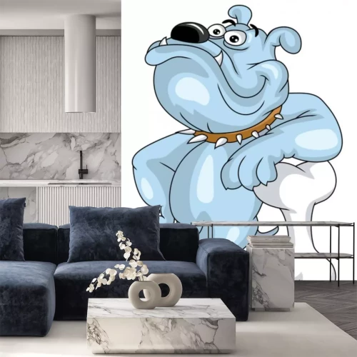 Sticker Hunde Cartoon-Bulldogge und großer weißer Knochen