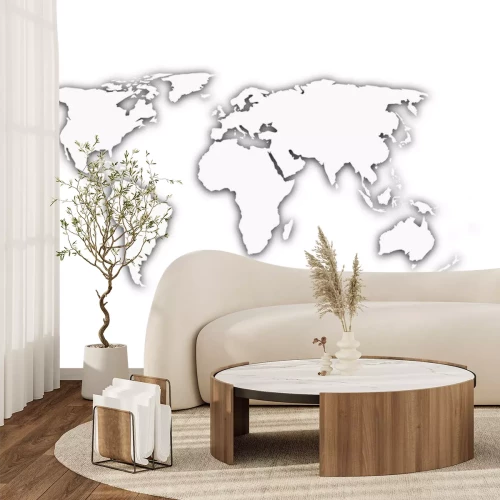 Sticker Weiße Weltkarte mit Schatten Silhouette